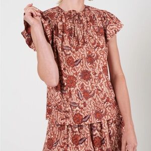 Ulla Johnson Shani Flutter Top in Brick Size 8